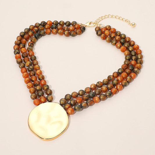 Bold Hammered Disc Accent Layered Beaded Necklace
