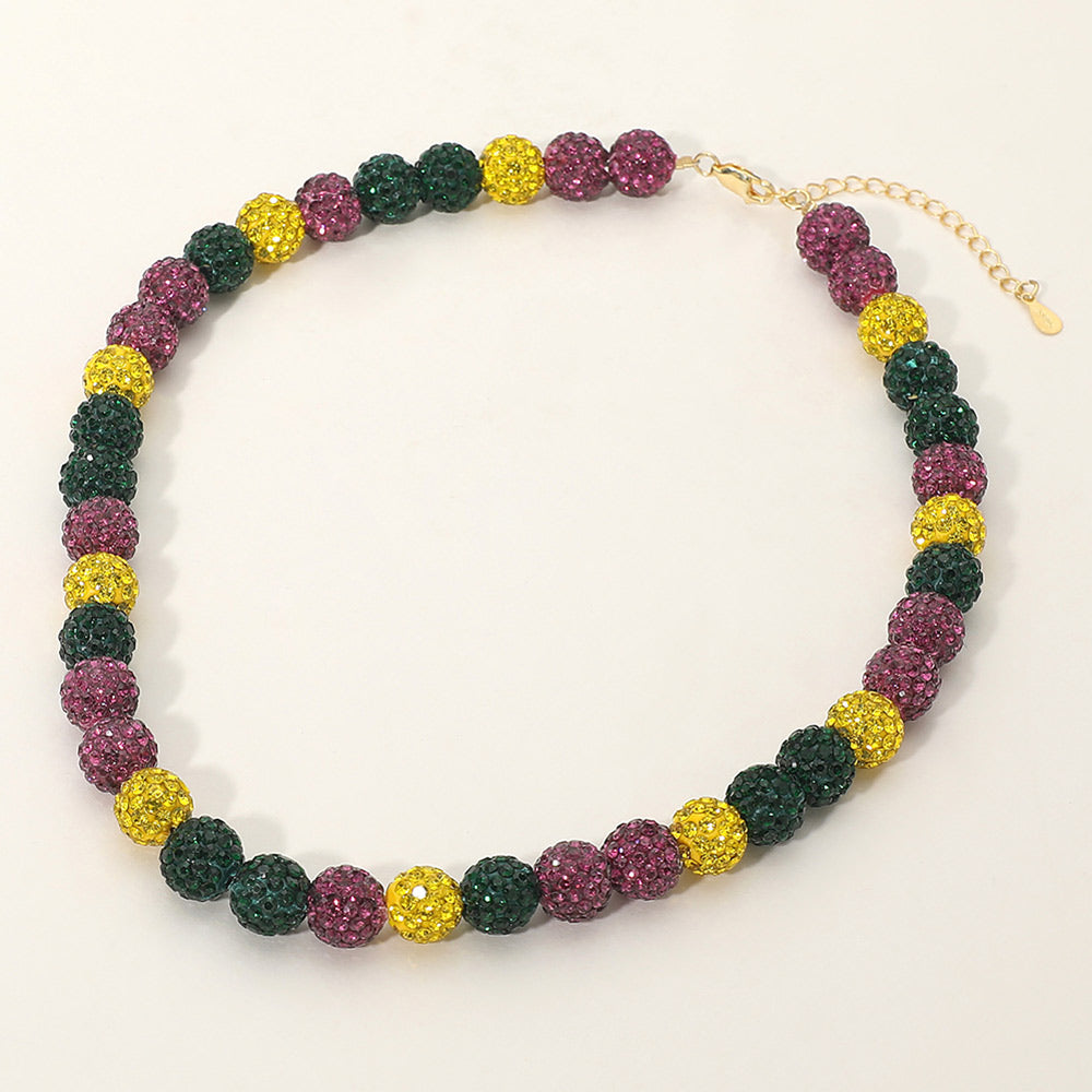 Mardi Gras Shamballa Ball Beaded Necklace