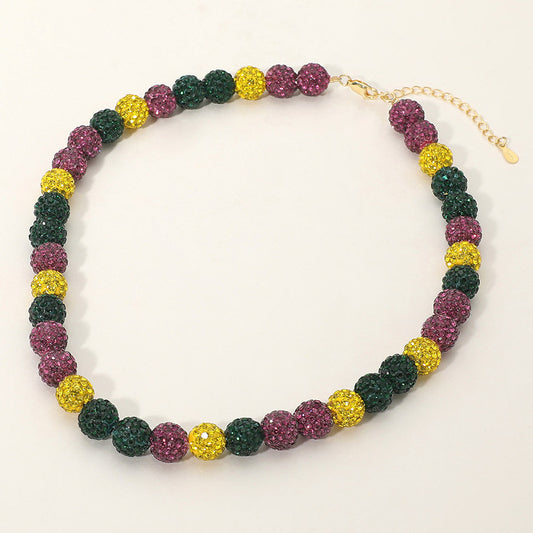 Mardi Gras Shamballa Ball Beaded Necklace