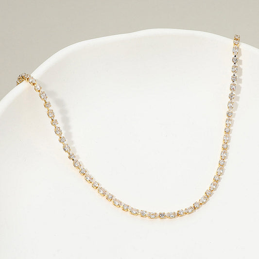 18K Gold Dipped Delicate Round Marquise Tennis Chain Necklace