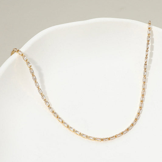 18K Gold Dipped Elegant Baguette Tennis Chain Necklace