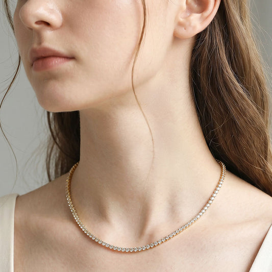 18K Gold Dipped Princess Cut Tennis Chain Necklace