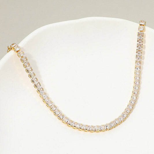 18K Gold Dipped Square Tennis Chain Necklace