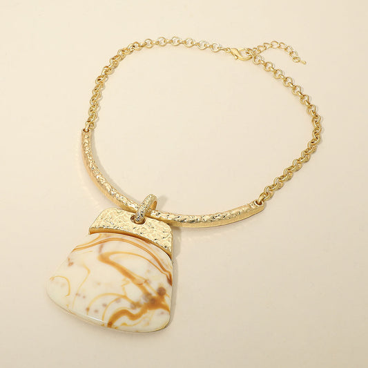 Bold Geometric Plate Pendant Accent Statement Necklace