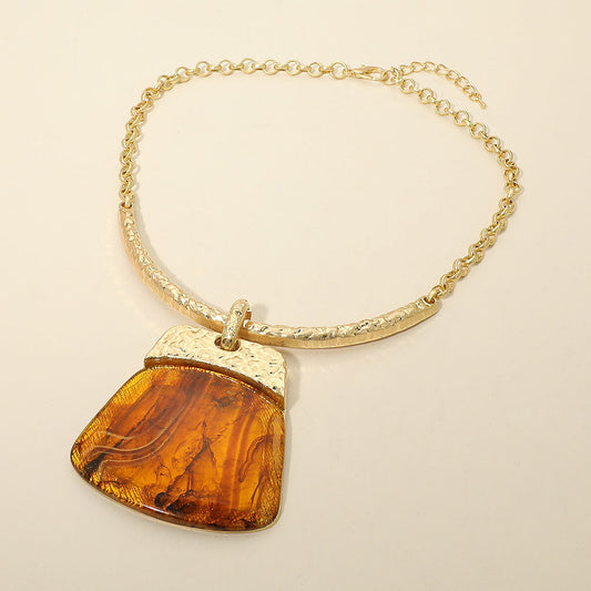 Bold Geometric Plate Pendant Accent Statement Necklace
