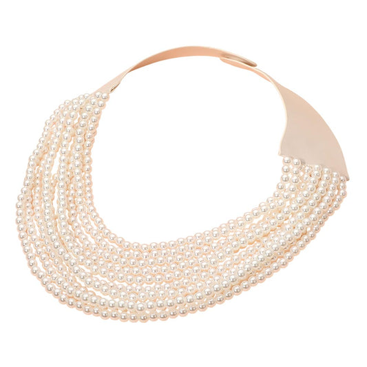 Women's Multi Layered Pearl Beaded Magnetic Statement Collar Necklace