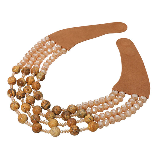 Layered Natural Stone Faceted Beaded Magnetic Collar Necklace