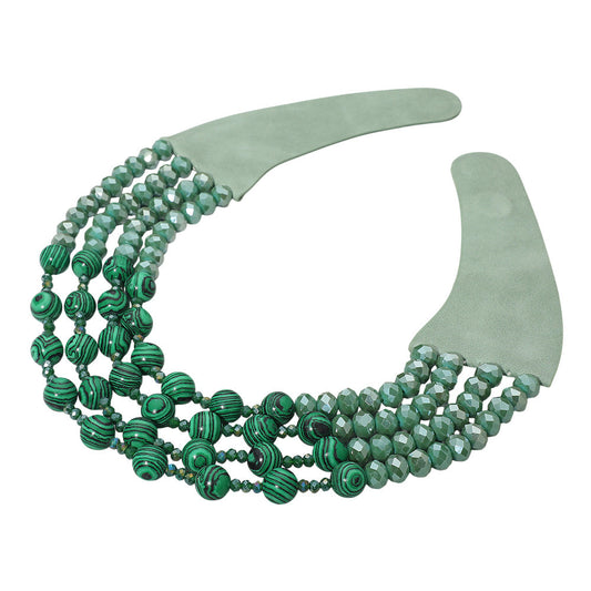 Layered Natural Stone Faceted Beaded Magnetic Collar Necklace
