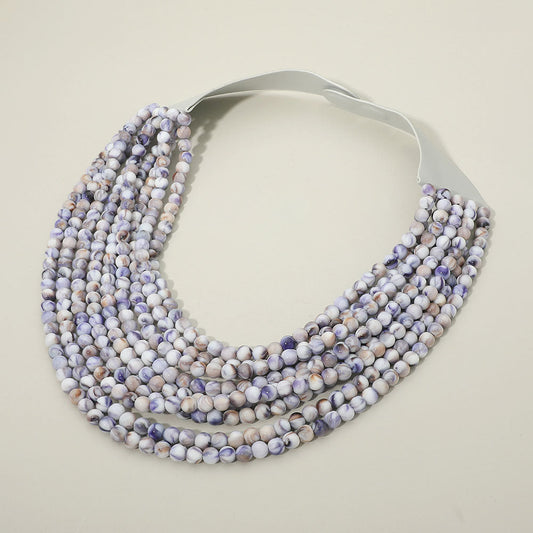 Marbled Ball Beaded Multi Layered Faux Leather Magnetic Necklace