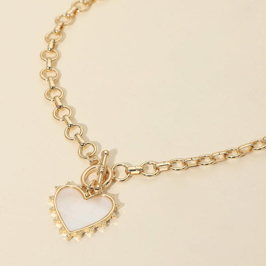 Bead Mother of Pearl Heart Charm Toggle Chain Necklace