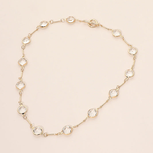 Round Stone Link Toggle Necklace