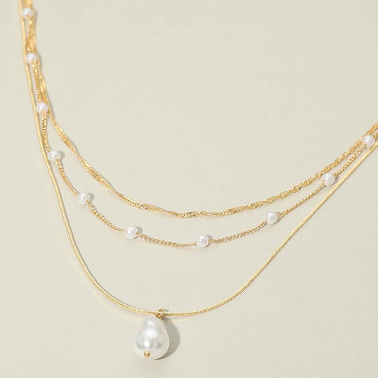 Pearl Pendant Accent Layered Pearl Chain Necklace