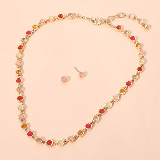 Round Stone Bezel Link Chain Necklace