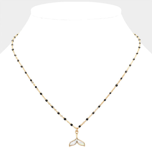 Mother Of Pearl Beads Station Whale Tail Pendant Necklace