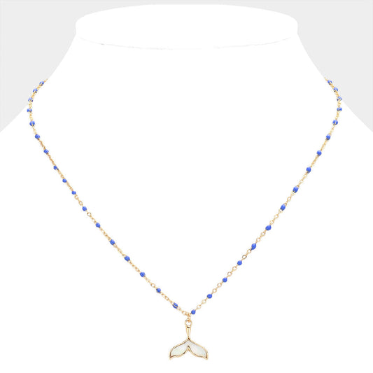 Mother Of Pearl Beads Station Whale Tail Pendant Necklace