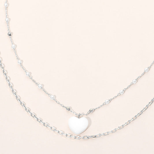Mother of Pearl Heart Pendant Layered Necklace