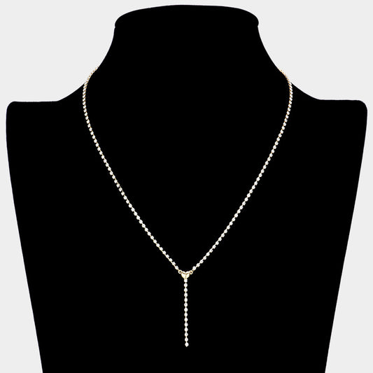 Brass Metal Dainty Rhinestone Chain Heart Pendant Necklace