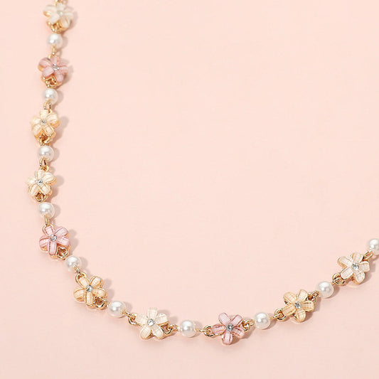 Floral Bead Pearl Link Necklace
