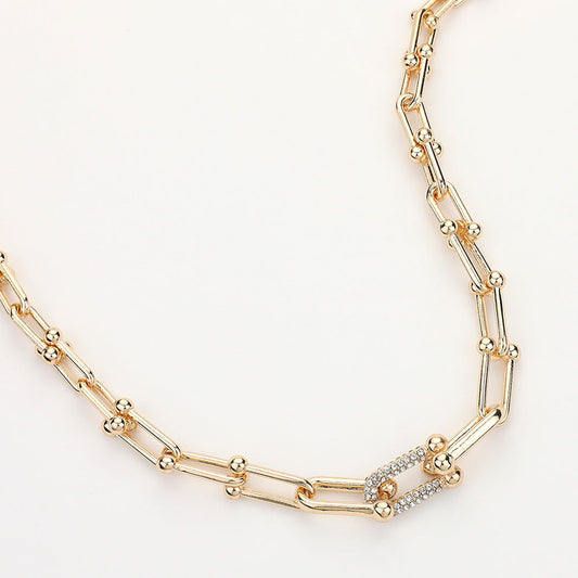 Hardware Link Stone Paved Necklace