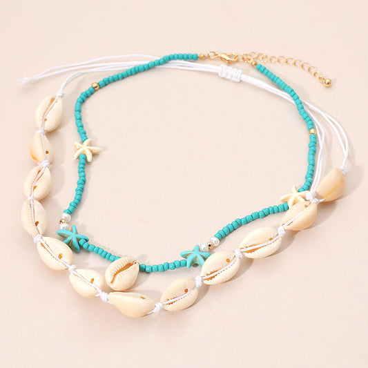 2PCS - Conch Shell Beaded Starfish Seed Beaded Layered Necklaces