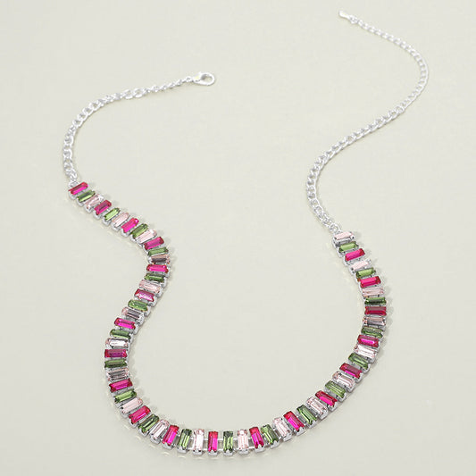 Baguette Stone Cluster Link Accent Necklace