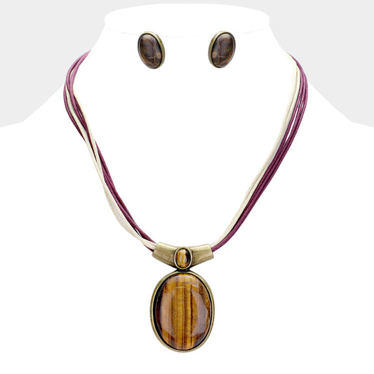 Oval Natural Stone Pendant Necklace