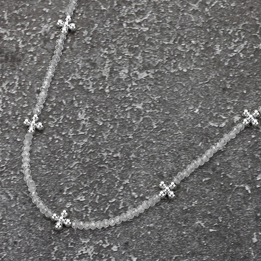 Metal Bubble Flower Pointed Faceted Beaded Necklace