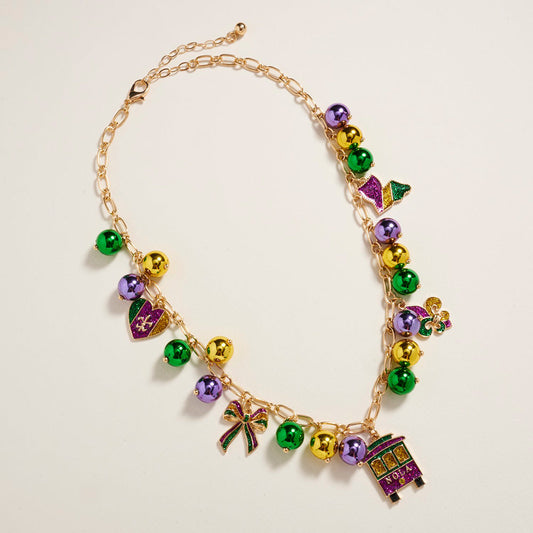 Mardi Gras Beads Charm Statement Necklace
