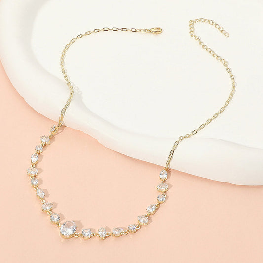 Stainless Steel Faceted Mixed Shape Gem Link Necklace