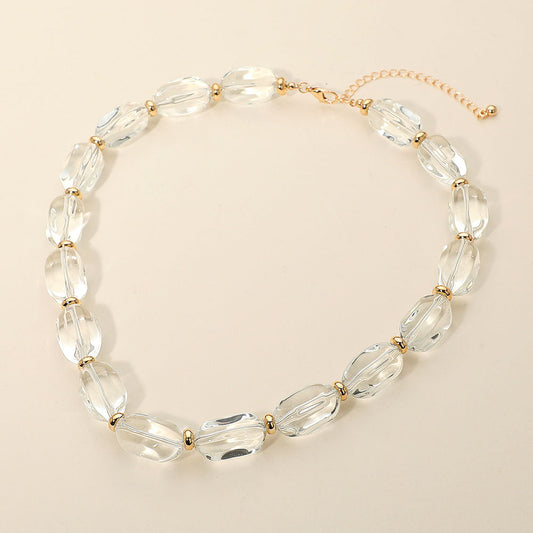 Translucent Resin Pebble Beaded Statement Necklace