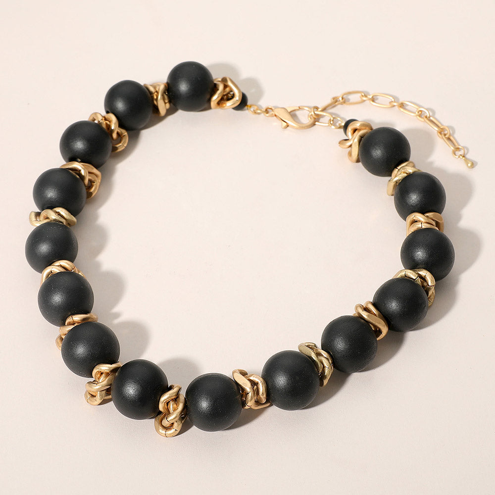 Bold Wooden Beaded Statement Necklace