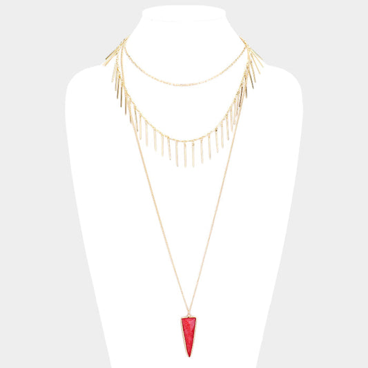 Layered Natural Stone Pendant Necklace