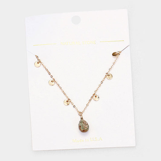 Teardrop Pendant Metal Disc Necklace
