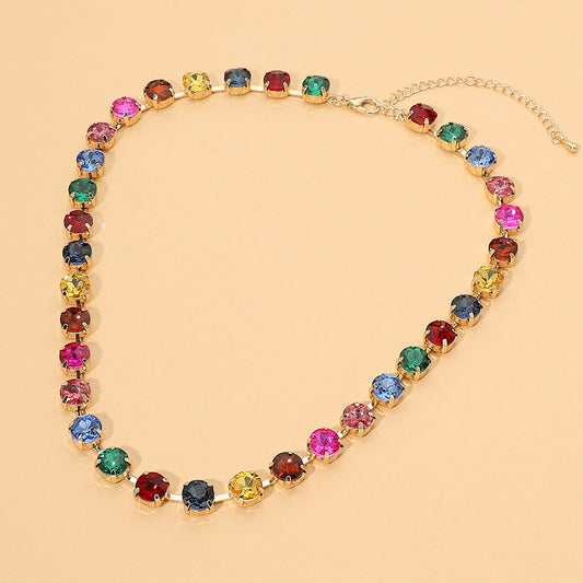 Round Stone Link Statement Necklace