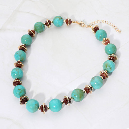 Abstract Marbled Resin Ball Beaded Necklace
