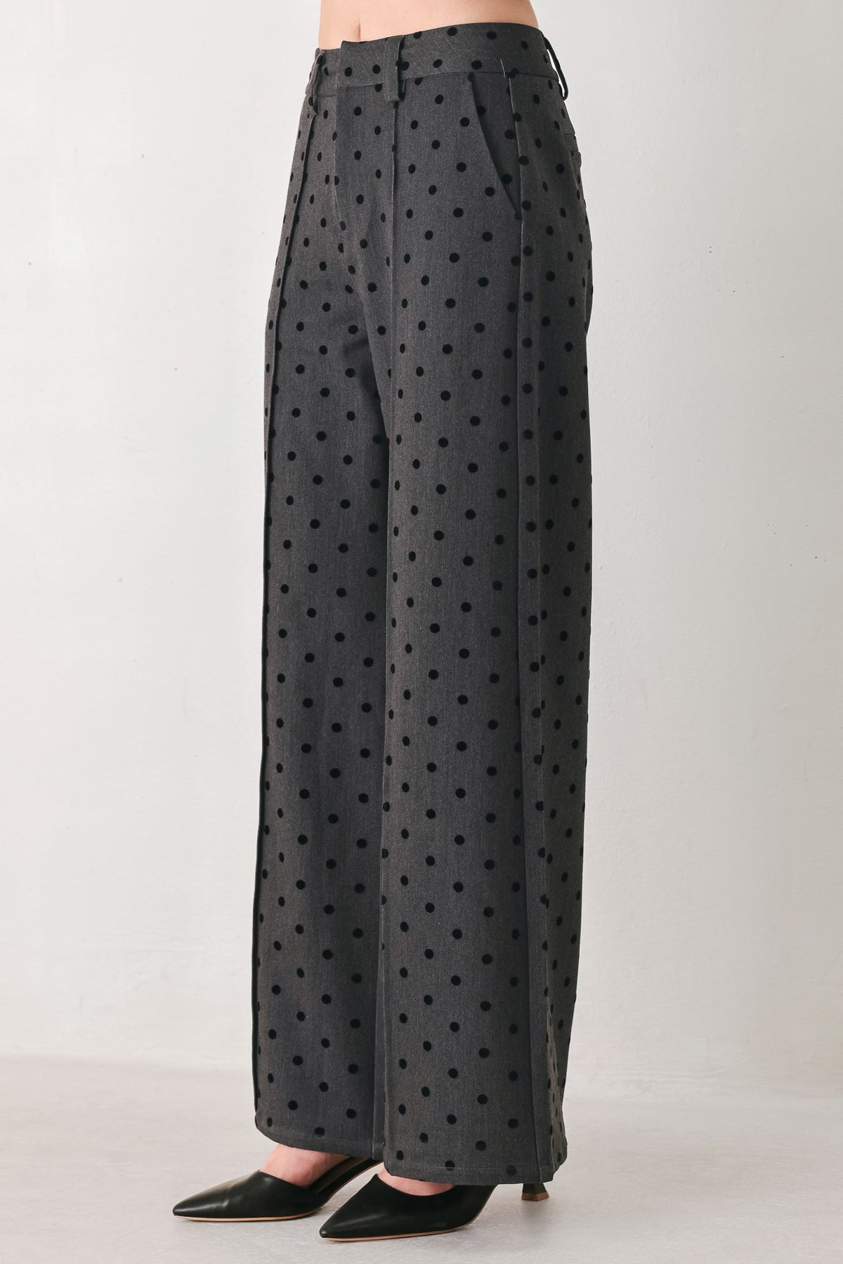 CHARCOAL DOT CHARCOAL WIDE-LEG PANTS