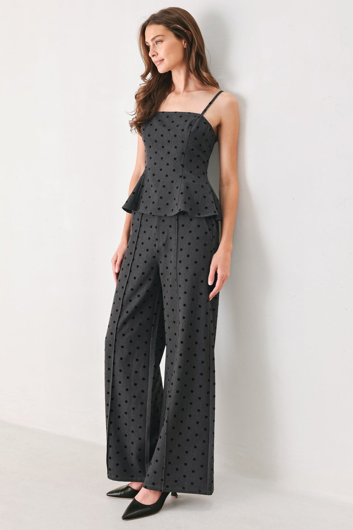 CHARCOAL DOT CHARCOAL WIDE-LEG PANTS