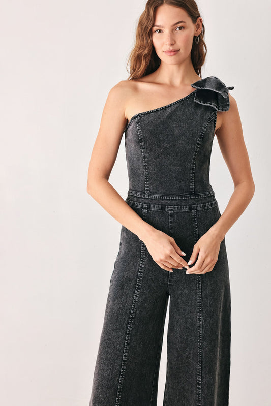 GRAPHITE PETAL EDGE DENIM JUMPSUIT