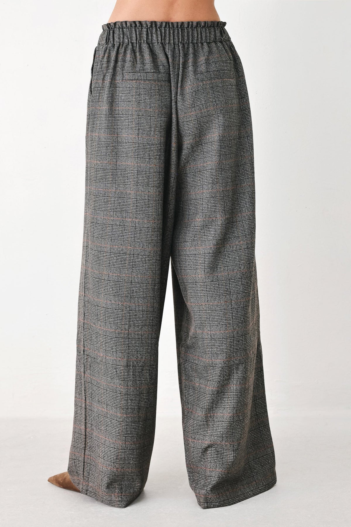OFF THE CLOCK PLAID DRAWSTRING WIDE LEG PANTS
