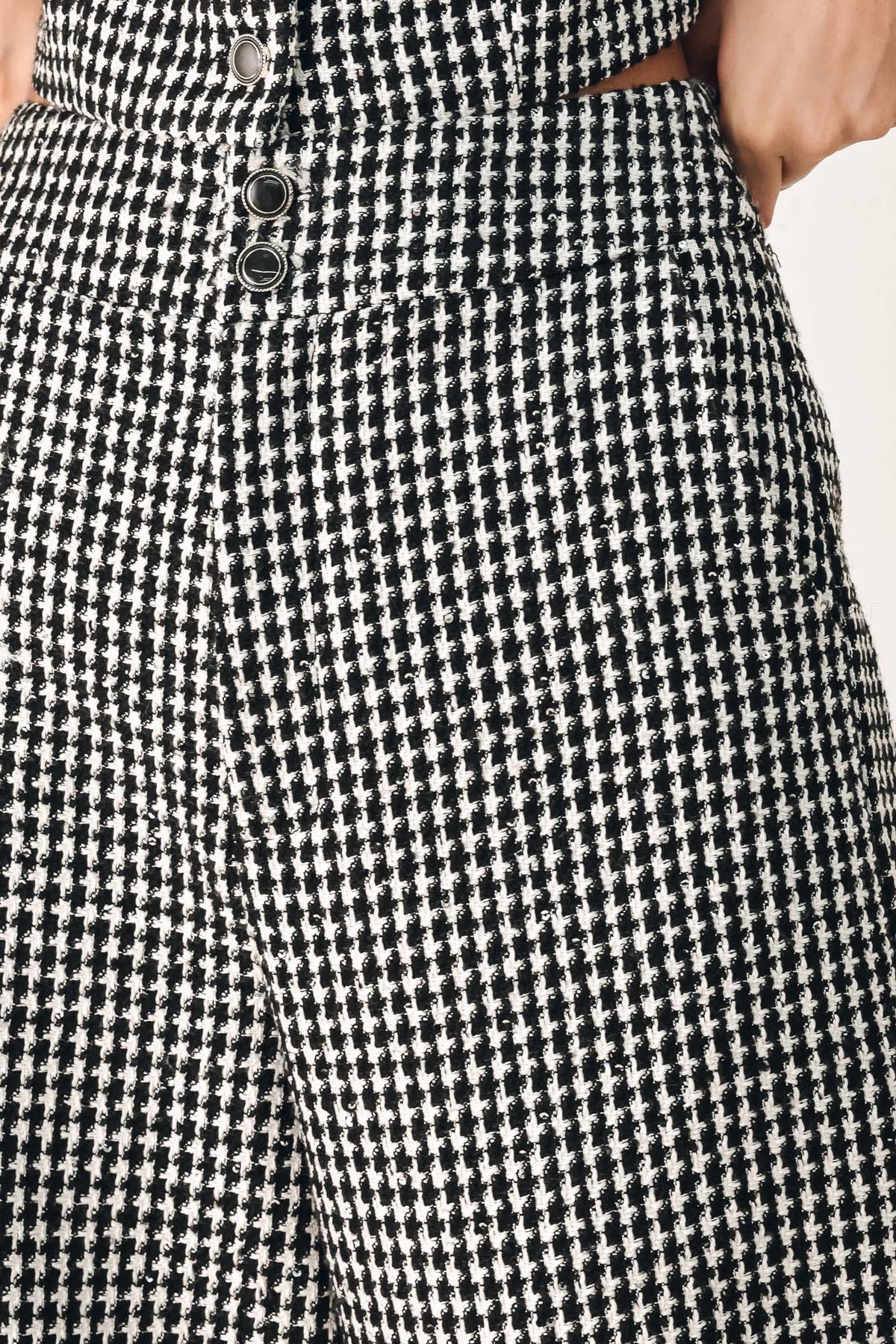 CHECKED IN SPARKLE HOUNDSTOOTH WIDE LEG PANTS