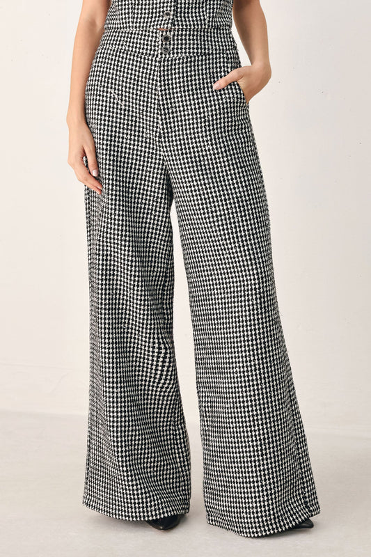 CHECKED IN SPARKLE HOUNDSTOOTH WIDE LEG PANTS
