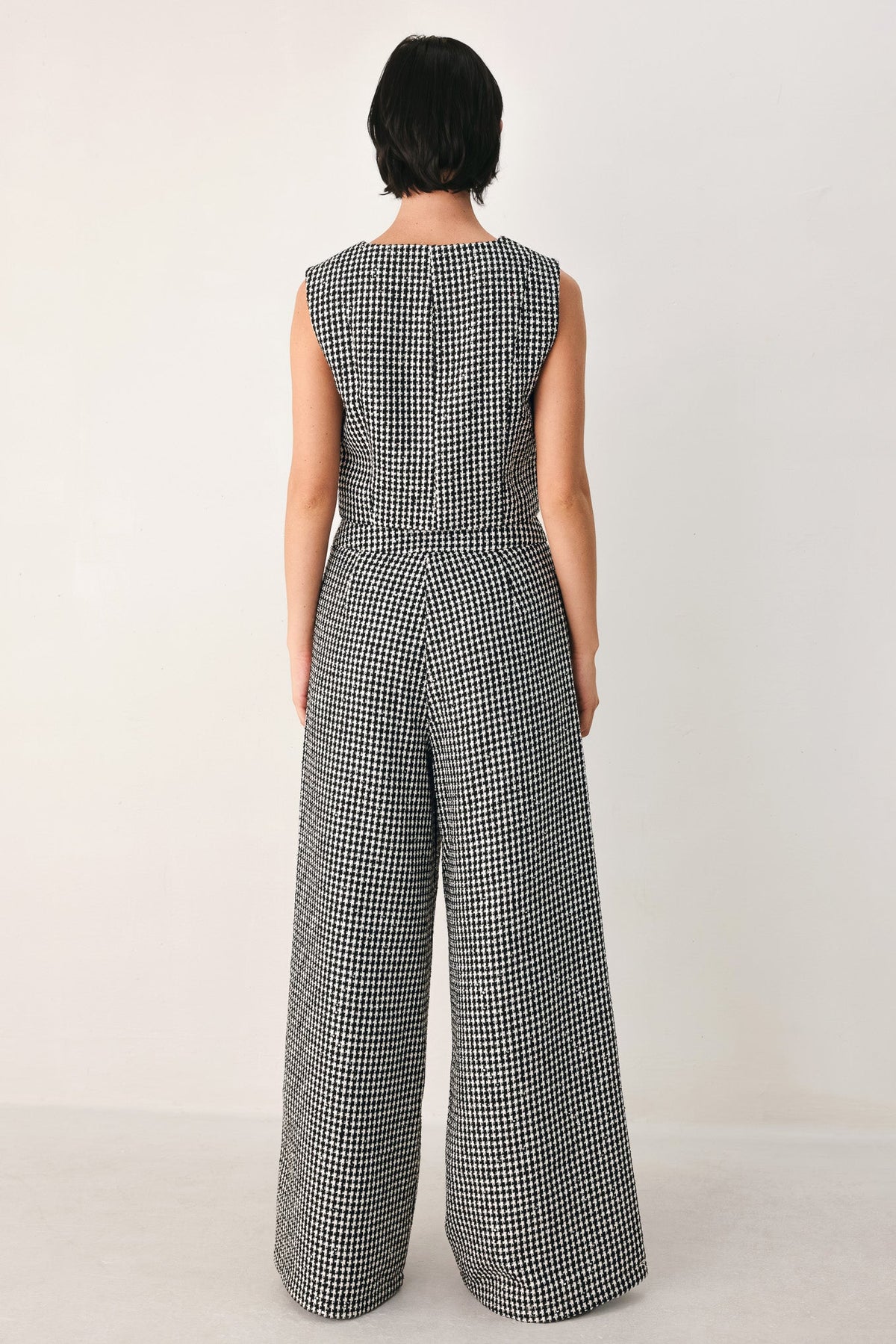 CHECKED IN SPARKLE HOUNDSTOOTH WIDE LEG PANTS