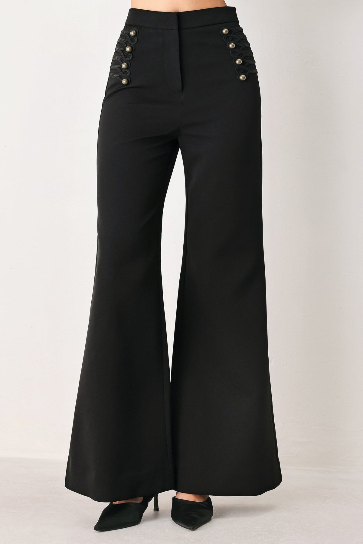 COMMAND NOIR BLACK MILITARY WIDE-LEG PANTS