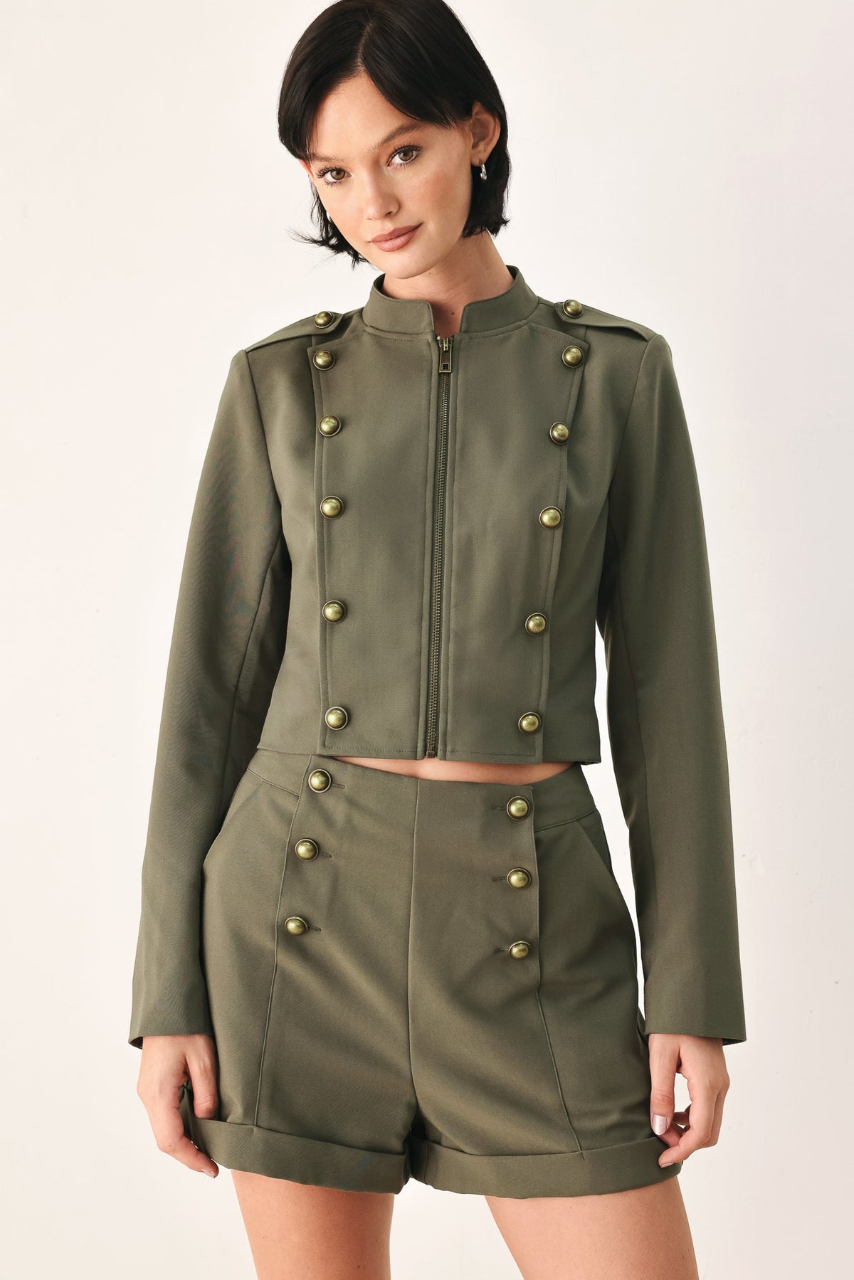 OLIVE COMMAND CUFFED TAILORED SHORTS