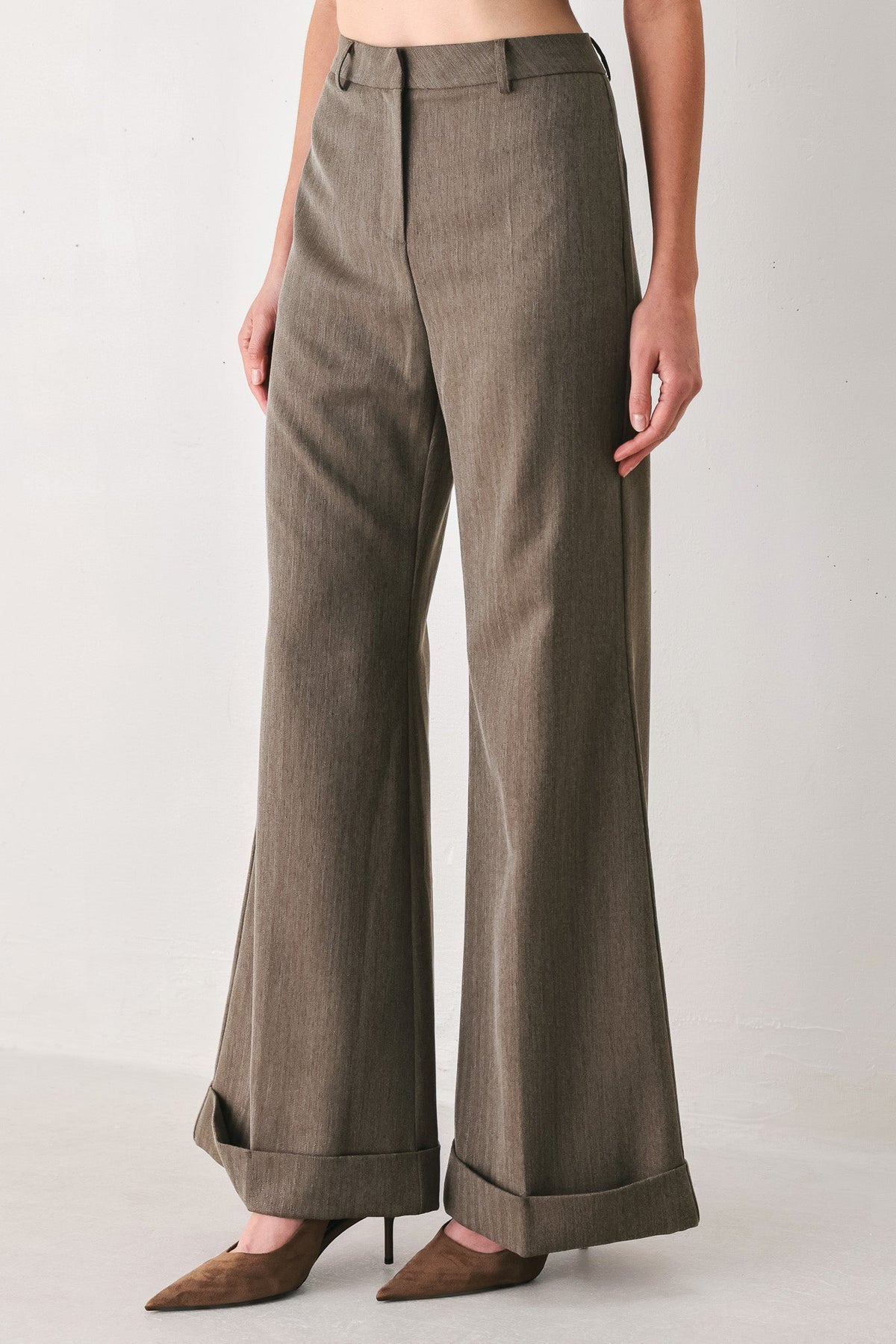 TAILORED TEMPO BROWN CUFFED FLARE PANTS