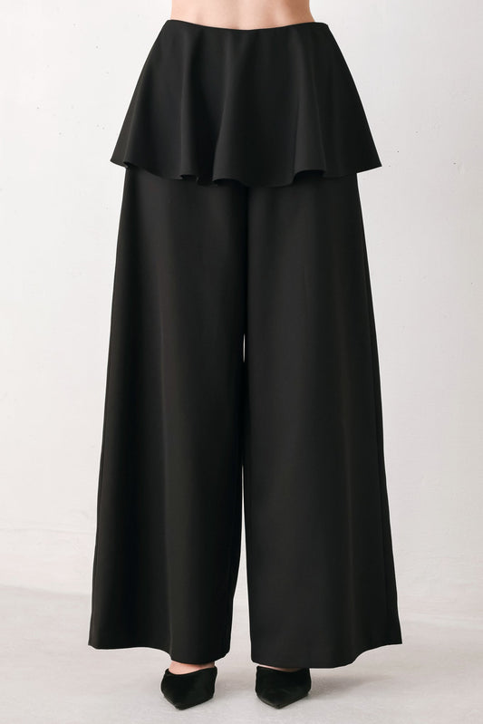 NOIR LAYER BLACK SKIRT-OVERLAY PANTS