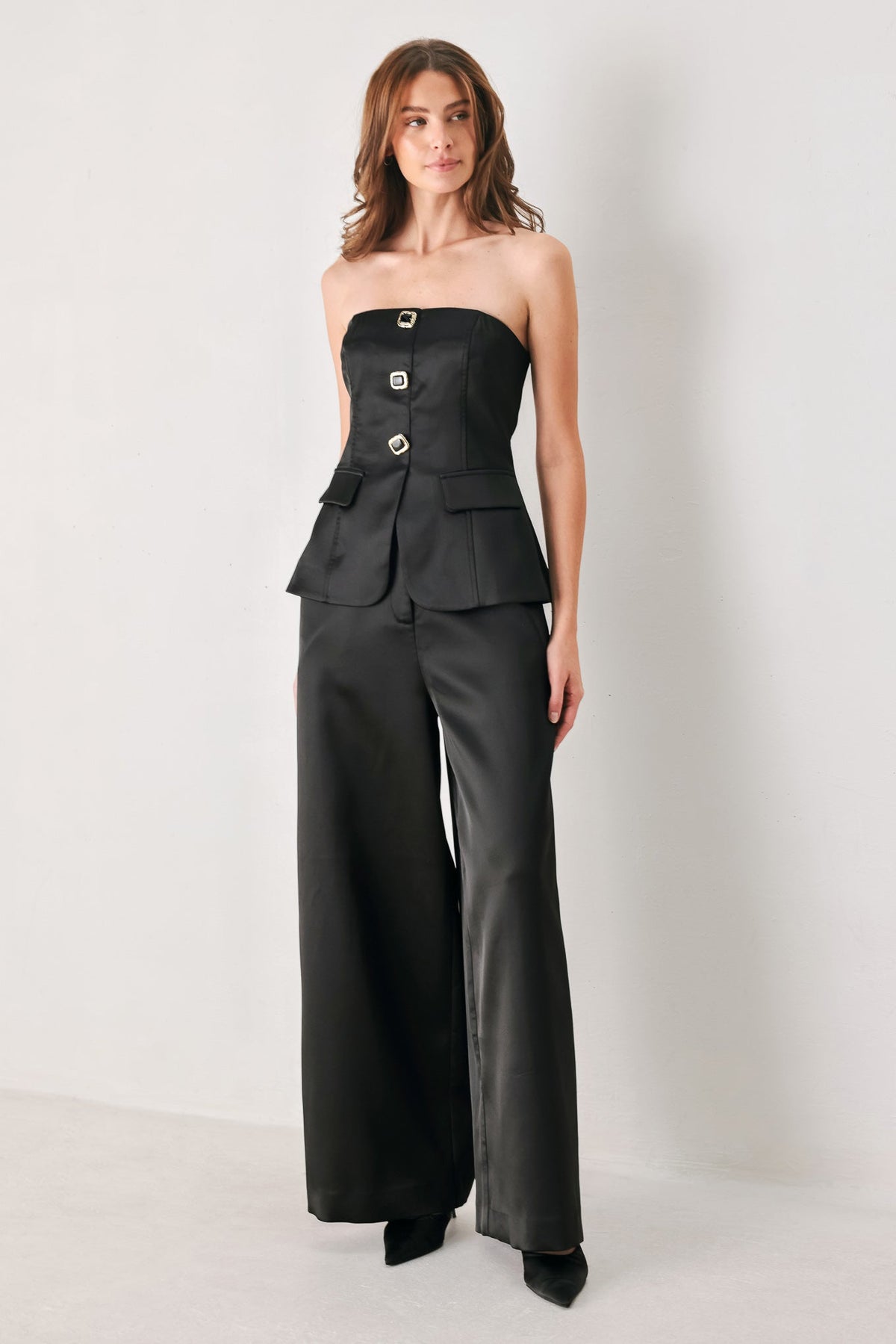 MODERN NOIR BLACK/BURGUNDY WIDE-LEG PANTS