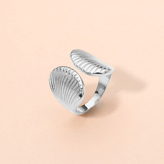 SECRET BOX_Stainless Steel Textured Shell Adjustable Ring