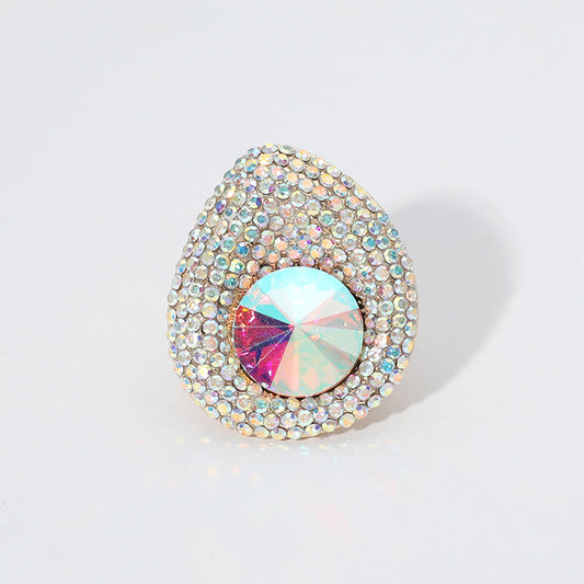 Round Glass Stone Paved Stretch Ring
