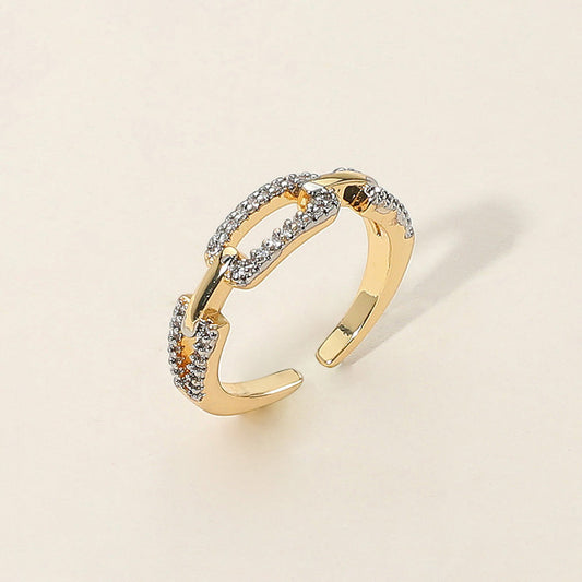 SECRET BOX_14K Gold Dipped Stone Paved Chain Link Adjustable Ring